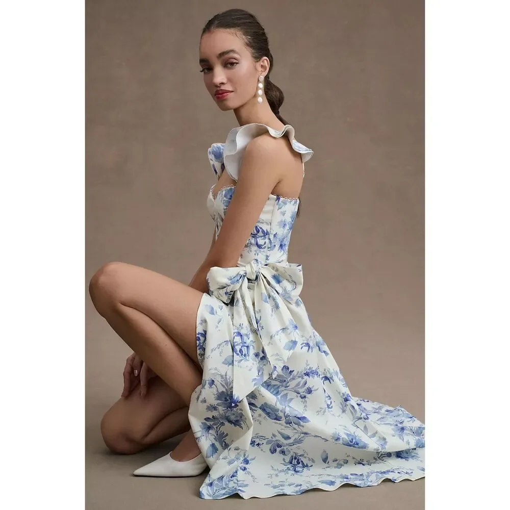 New Anthropologie V. Chapman Vera Ruffle-Strap Corset Side-Slit Midi Dress Size - Picture 2 of 13